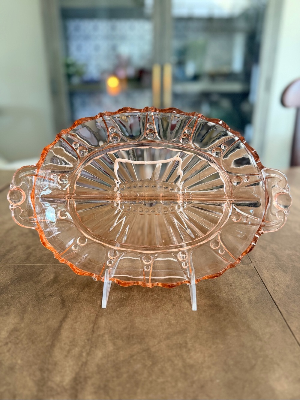 Vintage Pink Depression Glass Divided Serving Platter
